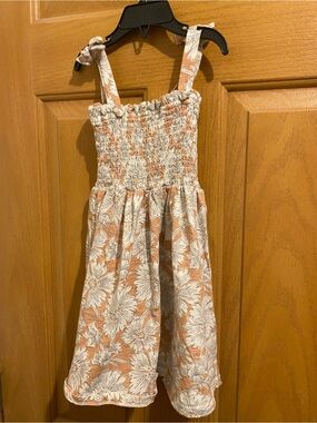 Girls organic  Peach Floral Smocked dress